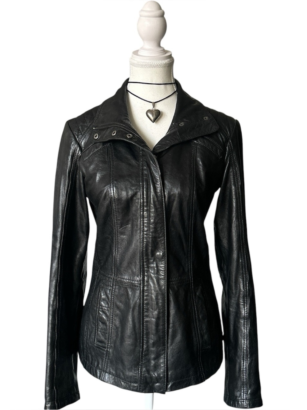 Y2K Grunge “Danier” Black Leather Biker Style Fitted Zip-up Jacket